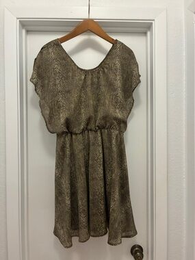 Bar III Olive Green Metallic Snake-Print Dress